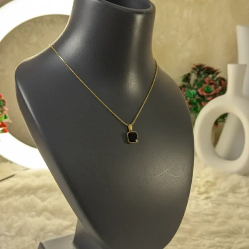 Modern Black Square Minimalist Pendant Necklace in Gold