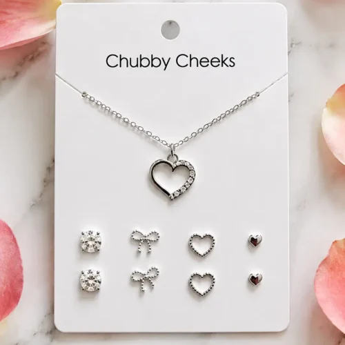 Silver Heart Necklace & Stud Earrings Gift Set ✨