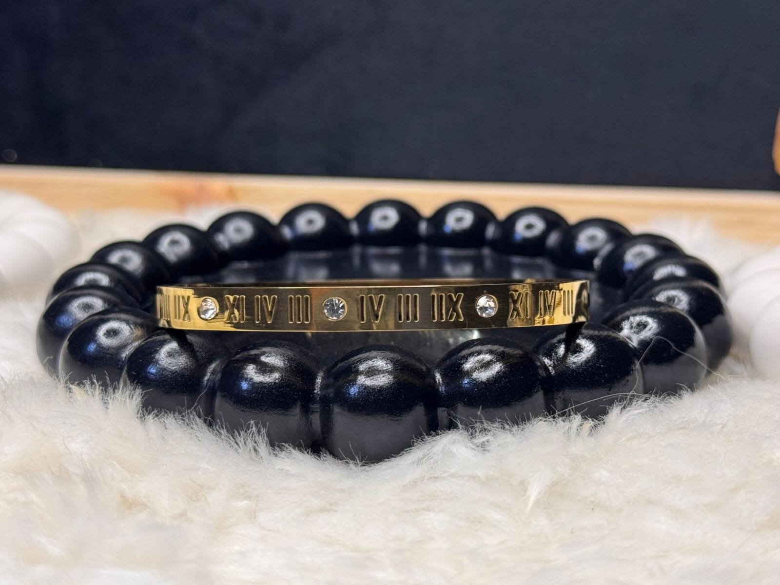 Roman Numeral Gold Handcuff – Crystal Detail - Image 2
