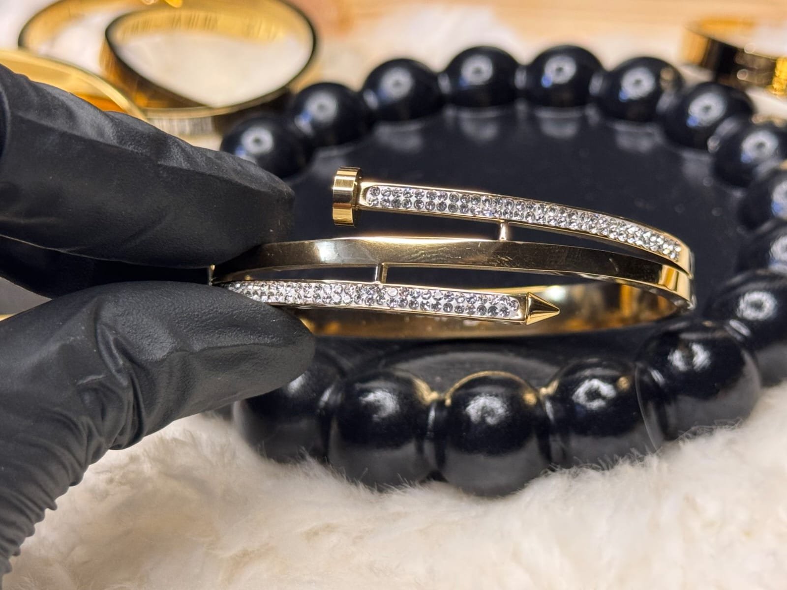 Cartier Inspired Gold Nail Handcuff – Crystal Detail - Image 5