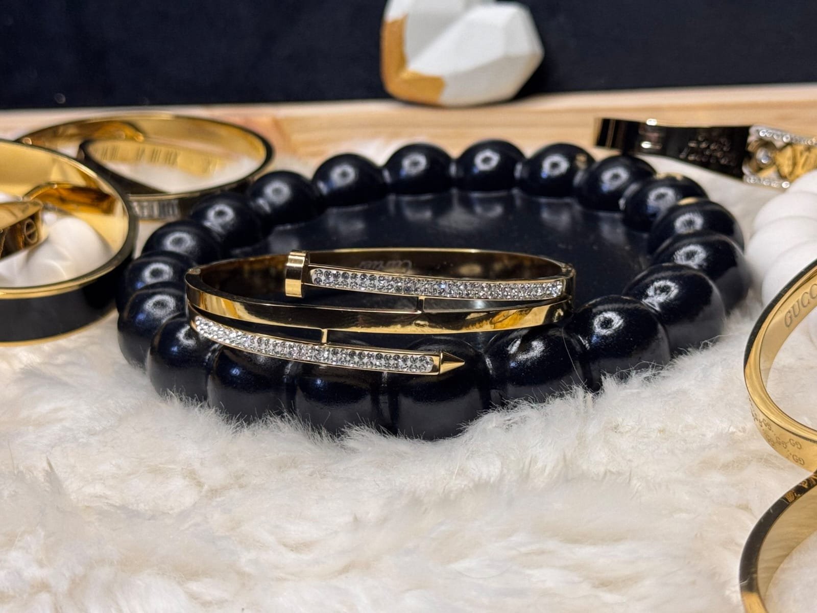 Cartier Inspired Gold Nail Handcuff – Crystal Detail - Image 4