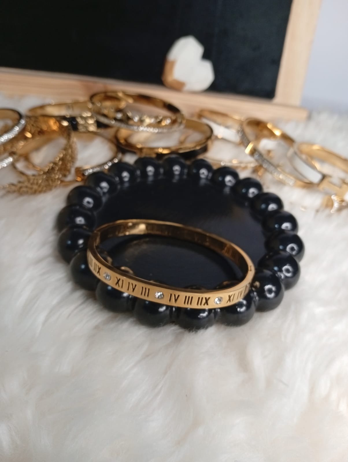 Roman Numeral Gold Handcuff – Crystal Detail - Image 3