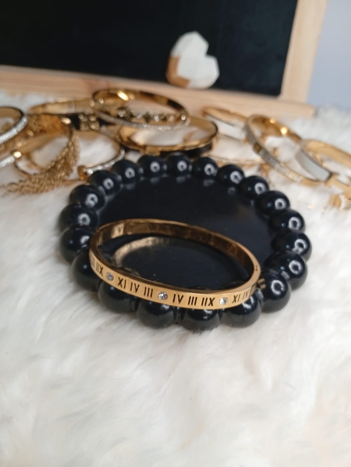 Roman Numeral Gold Handcuff – Crystal Detail - Image 4