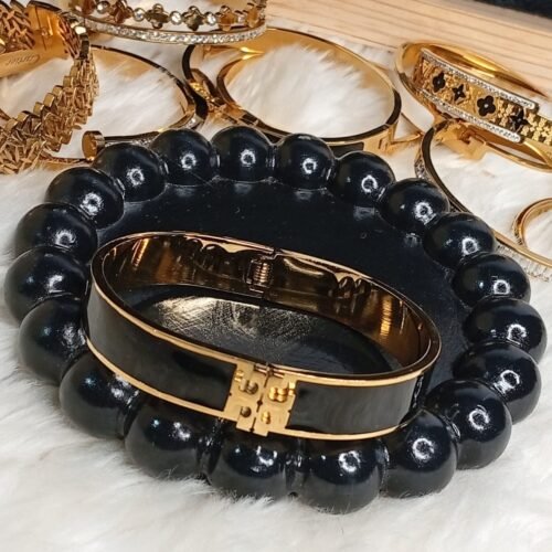 Luxury Black & Gold Handcuff – Enamel Detail