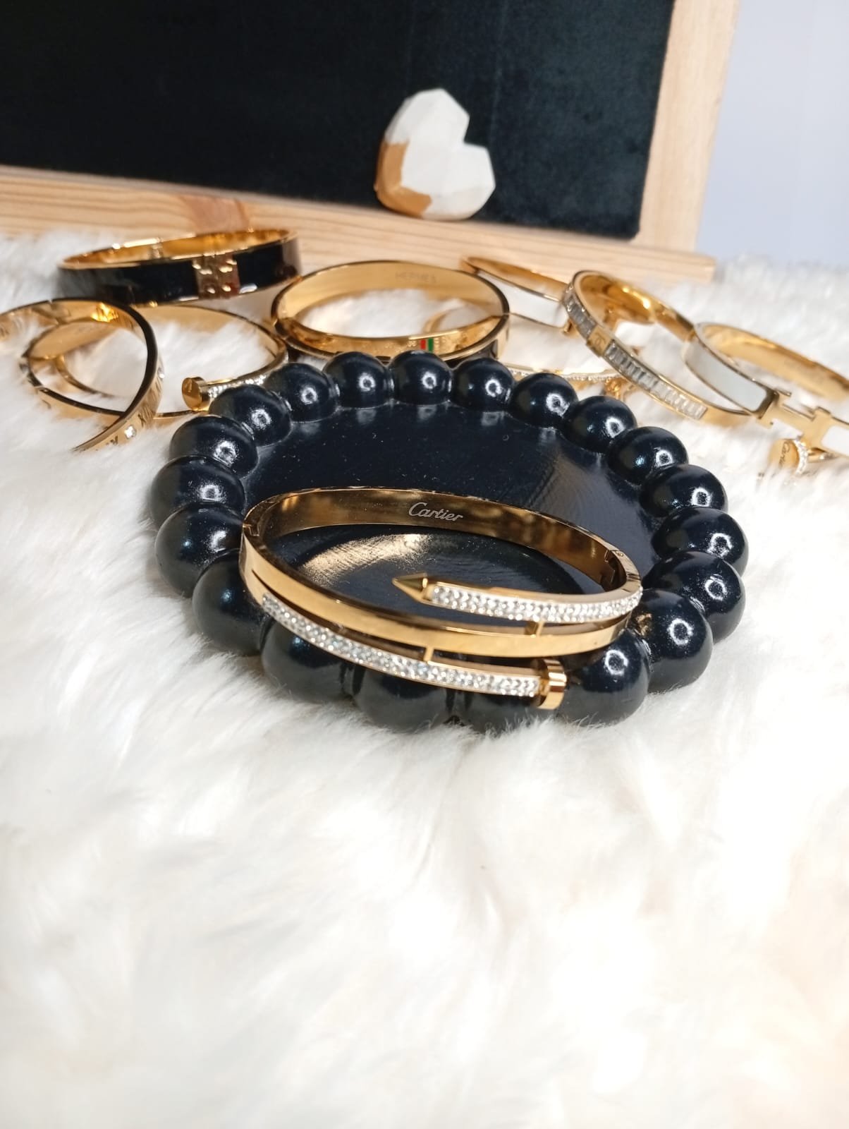 Cartier Inspired Gold Nail Handcuff – Crystal Detail - Image 3
