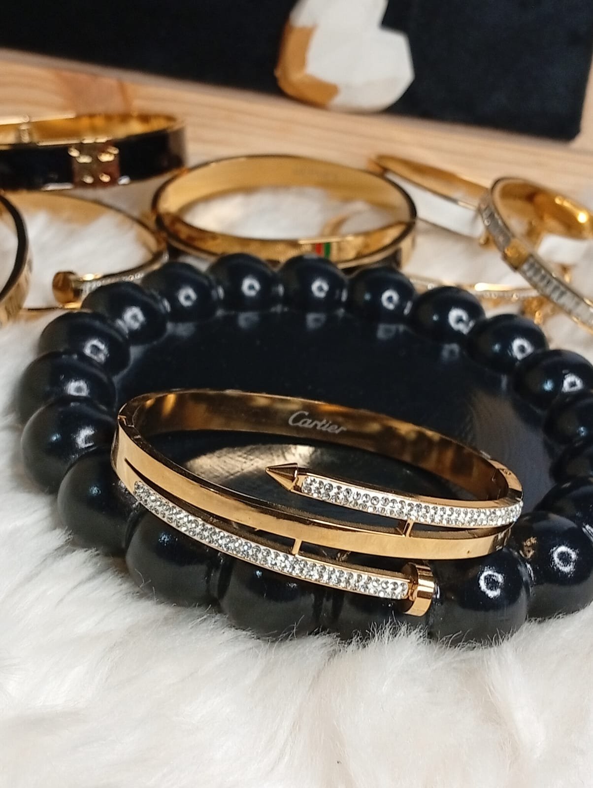 Cartier Inspired Gold Nail Handcuff – Crystal Detail