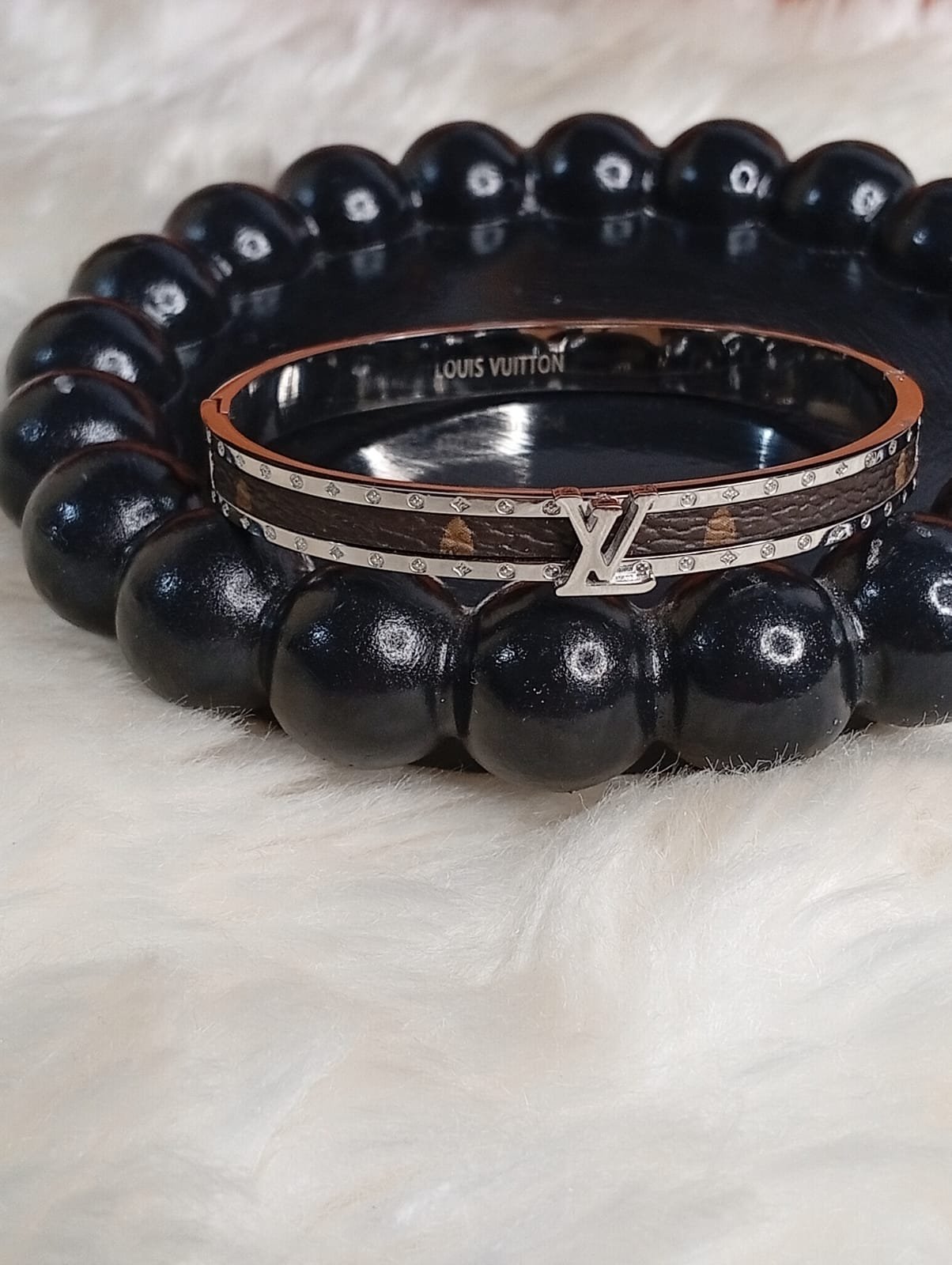 Louis Vuitton Inspired Brown & Silver Handcuff – Crystal Detail - Image 4