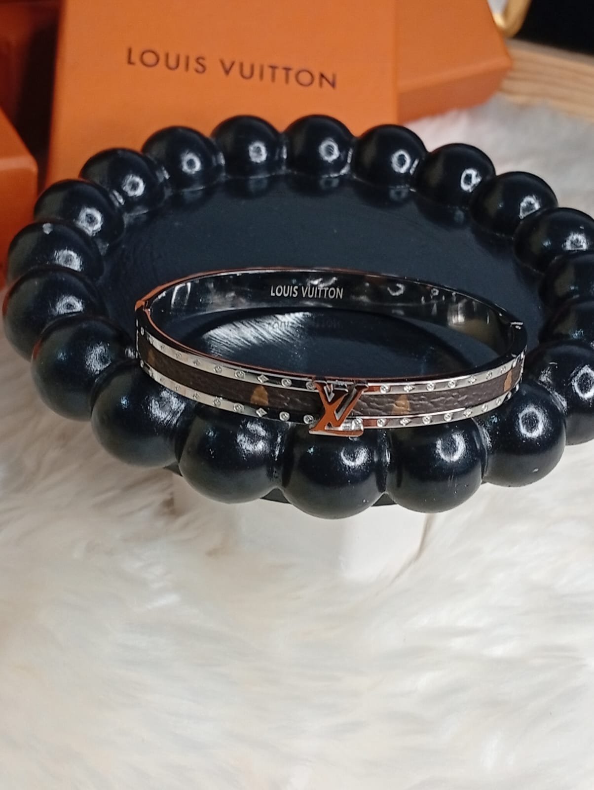 Louis Vuitton Inspired Brown & Silver Handcuff – Crystal Detail - Image 2