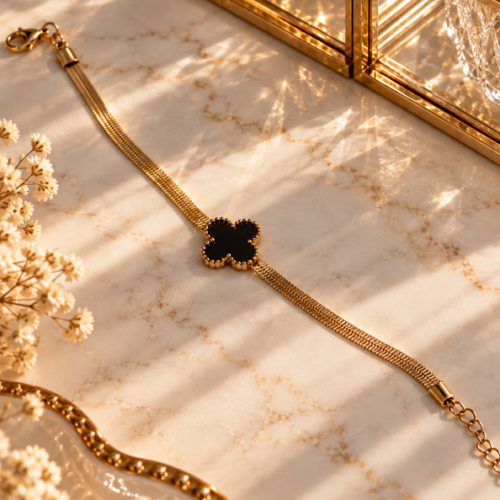 Black Clover Gold Snake Chain Stainless Steel Bracelet