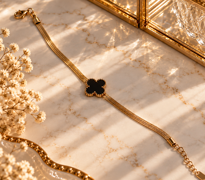 Black Clover Gold Snake Chain Stainless Steel Bracelet