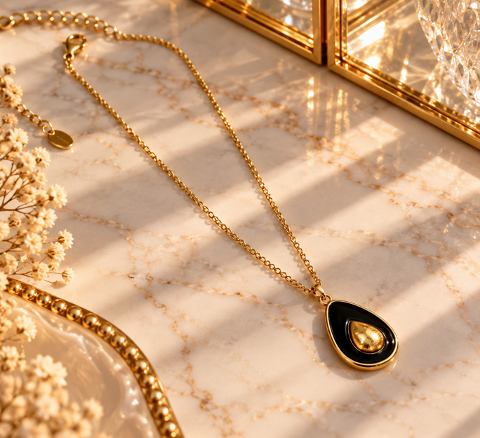 Black & Gold Teardrop Stainless Steel Necklace - Image 2