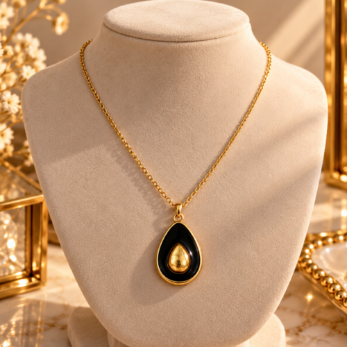 Black & Gold Teardrop Stainless Steel Necklace