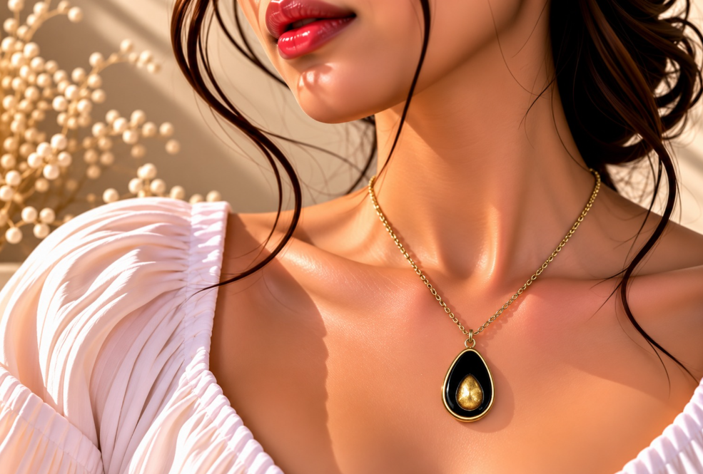 Black & Gold Teardrop Stainless Steel Necklace - Image 3