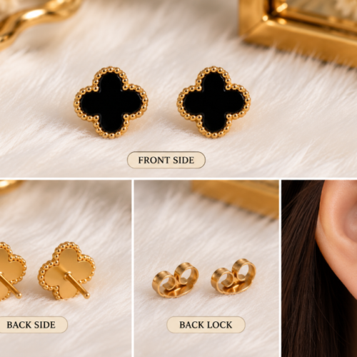 Black Clover Stainless Steel Stud Earrings