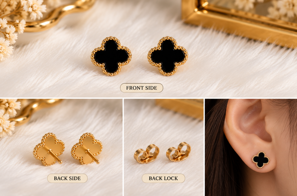 Black Clover Stainless Steel Stud Earrings