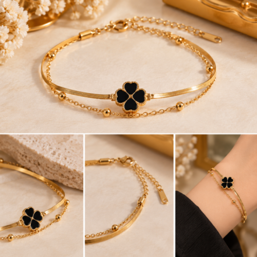 Black Clover Double Layer Stainless Steel Bracelet