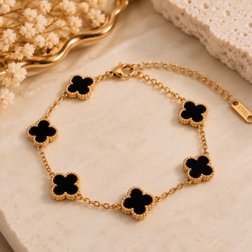 Black & White Reversible Clover Stainless Steel Bracelet